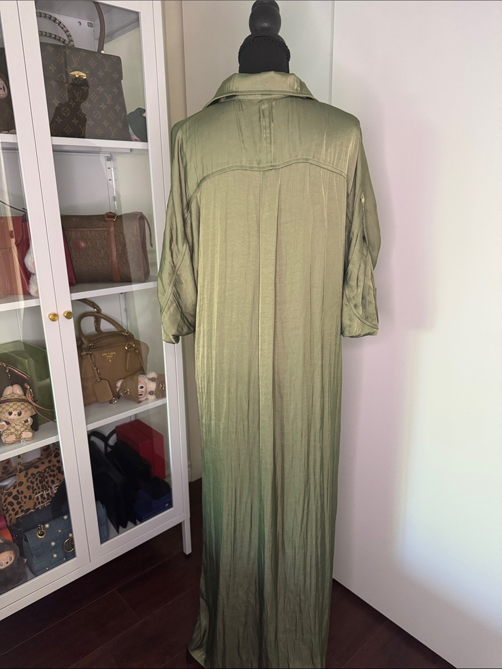 Button-Front Maxi Shirt Dress in Olive Green - Picture 3 of 4